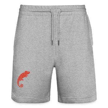 Red Chameleon - Stanley/Stella Trainer Unisex Organic Jogging Shorts - heather grey - Front - Nik (191cm) & Marisol (170cm)