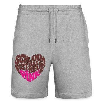 Schlamm ist das neue Pink - Herz Form - Herzform - Stanley/Stella Unisex Bio Joggingshorts Trainer  - Grau meliert - Vorne - Nik (191cm) & Marisol (170cm)