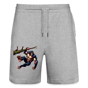 Monkey Hanging on Tree, Muscular Monkey, Fitness - Stanley/Stella Trainer Unisex Organic Jogging Shorts - heather grey - Front - Nik (191cm) & Marisol (170cm)