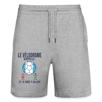 le vélodrome mappelle OM Cadeau Football marseille - Short de jogging bio TRAINER Stanley/Stella unisexe - gris chiné - Devant - Nik (191cm) & Marisol (170cm)