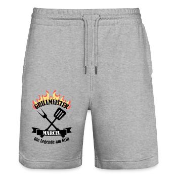 Grillmeister Marcel lustiger Spruch Vorname - Stanley/Stella Unisex Bio Joggingshorts Trainer  - Grau meliert - Vorne - Nik (191cm) & Marisol (170cm)