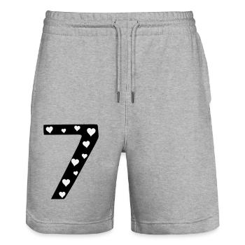 7 anniversaire rose avec cœur - Short de jogging bio TRAINER Stanley/Stella unisexe - gris chiné - Devant - Nik (191cm) & Marisol (170cm)