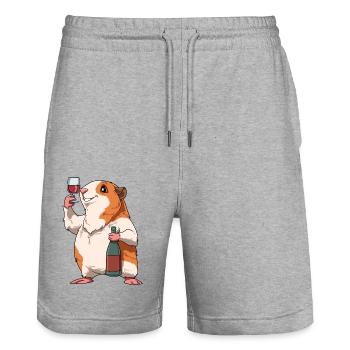 Lustiges Meerschweinchen mit Wein - Stanley/Stella Unisex Bio Joggingshorts Trainer  - Grau meliert - Vorne - Nik (191cm) & Marisol (170cm)