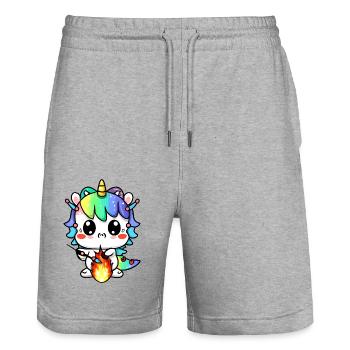 00221 süßes Drachen Einhorn Baby spielt mit Feuer - Stanley/Stella Unisex Bio Joggingshorts Trainer  - Grau meliert - Vorne - Nik (191cm) & Marisol (170cm)