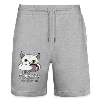Guten Morgen Ganz dünnes Eis Sprüche lustige Katze - Stanley/Stella Unisex Bio Joggingshorts Trainer  - Grau meliert - Vorne - Nik (191cm) & Marisol (170cm)