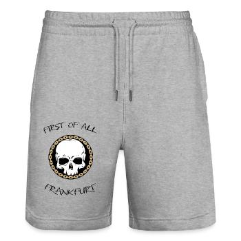 FIRST OF ALL - FRANKFURT, BIG LOGO - Stanley/Stella Trainer Unisex Organic Jogging Shorts - heather grey - Front - Nik (191cm) & Marisol (170cm)