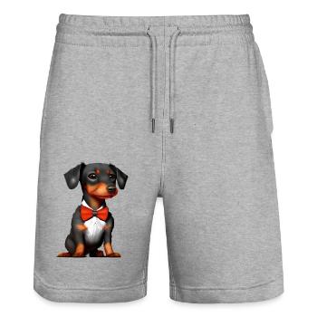 Hund Dachshund Hunde mit Anzug Dackelwelpe - Stanley/Stella Unisex Bio Joggingshorts Trainer  - Grau meliert - Vorne - Nik (191cm) & Marisol (170cm)