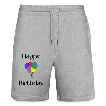 JOYEUX ANNIVERSAIRE. HAPPY BIRTHDAY. ANNIVERSAIRE. - Short de jogging bio TRAINER Stanley/Stella unisexe - gris chiné - Devant - Nik (191cm) & Marisol (170cm)