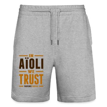 In Aïoli we trust - Short de jogging bio TRAINER Stanley/Stella unisexe - gris chiné - Devant - Nik (191cm) & Marisol (170cm)