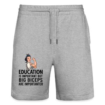 Bodybuilding Fitness Vintage Gym Workout Sprüche - Stanley/Stella Unisex Bio Joggingshorts Trainer  - Grau meliert - Vorne - Nik (191cm) & Marisol (170cm)