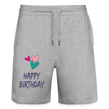 ALLES GUTE ZUM GEBURTSTAG. ALLES GUTE ZUM GEBURTSTAG. JAHRESTAG. - Stanley/Stella Unisex Bio Joggingshorts Trainer  - Grau meliert - Vorne - Nik (191cm) & Marisol (170cm)