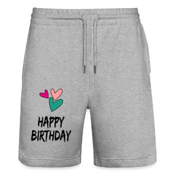 ALLES GUTE ZUM GEBURTSTAG. ALLES GUTE ZUM GEBURTSTAG. GEBURTSTAG. - Stanley/Stella Unisex Bio Joggingshorts Trainer  - Grau meliert - Vorne - Nik (191cm) & Marisol (170cm)