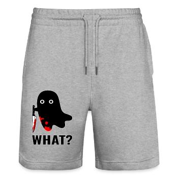 Fantôme d’Halloween avec fantôme de couteau Quoi? Dicton - Short de jogging bio TRAINER Stanley/Stella unisexe - gris chiné - Devant - Nik (191cm) & Marisol (170cm)