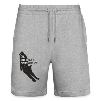 Cat Yoga "deep stretch" - Stanley/Stella Trainer Unisex Organic Jogging Shorts - heather grey - Front - Nik (191cm) & Marisol (170cm)