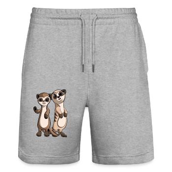 Cute meerkat cartoon characters - Stanley/Stella Trainer Unisex Organic Jogging Shorts - heather grey - Front - Nik (191cm) & Marisol (170cm)