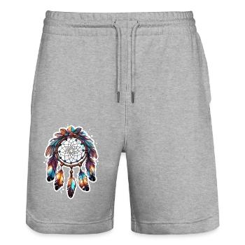 Dreamcatcher / Spiritual / Esotericism / Culture - Stanley/Stella Trainer Unisex Organic Jogging Shorts - heather grey - Front - Nik (191cm) & Marisol (170cm)