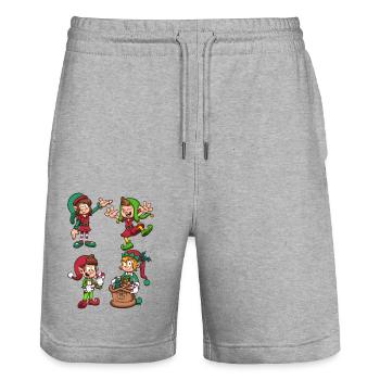 Lutins de Noël - Short de jogging bio TRAINER Stanley/Stella unisexe - gris chiné - Devant - Nik (191cm) & Marisol (170cm)