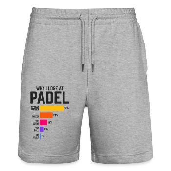 Pourquoi est-ce que je perds au Padel - Paddle Tennis Fun - Short de jogging bio TRAINER Stanley/Stella unisexe - gris chiné - Devant - Nik (191cm) & Marisol (170cm)