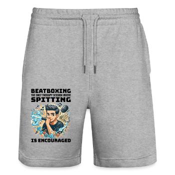 Beatboxing Lustiger rhythmischer Humor Vocal Percussion - Stanley/Stella Unisex Bio Joggingshorts Trainer  - Grau meliert - Vorne - Nik (191cm) & Marisol (170cm)