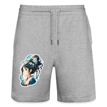 Anime / Bande dessinée / Japonais / Animation / Dessin animé - Short de jogging bio TRAINER Stanley/Stella unisexe - gris chiné - Devant - Nik (191cm) & Marisol (170cm)