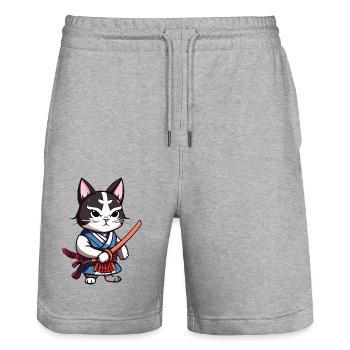 Chat samouraï #42 - Short de jogging bio TRAINER Stanley/Stella unisexe - gris chiné - Devant - Nik (191cm) & Marisol (170cm)