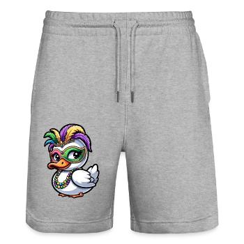 Mardi Gras Duck Mask Feathers - Stanley/Stella Trainer Unisex Organic Jogging Shorts - heather grey - Front - Nik (191cm) & Marisol (170cm)