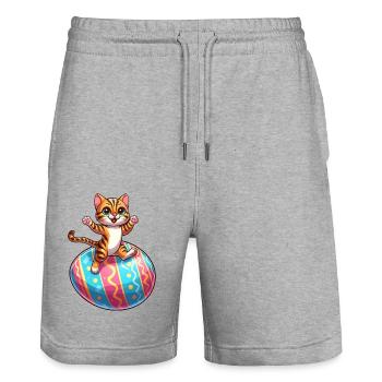 Dancing Bengal cat on easter egg - Stanley/Stella Trainer Unisex Organic Jogging Shorts - heather grey - Front - Nik (191cm) & Marisol (170cm)