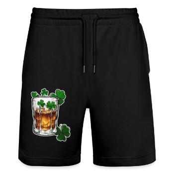 Kleeblatt / Whiskey / Alkohol / Glück / Irish Pub - Stanley/Stella Unisex Bio Joggingshorts Trainer  - Schwarz - Vorne - Nik (191cm) & Marisol (170cm)