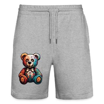 Teddybär / Kuscheltier / Stofftier / Geschenkidee - Stanley/Stella Unisex Bio Joggingshorts Trainer  - Grau meliert - Vorne - Nik (191cm) & Marisol (170cm)