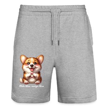 Mimikama Hund. Mehr Herz, weniger Hass - Stanley/Stella Unisex Bio Joggingshorts Trainer  - Grau meliert - Vorne - Nik (191cm) & Marisol (170cm)