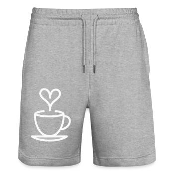 Tasse à café, tasse à thé, amour Barista - Short de jogging bio TRAINER Stanley/Stella unisexe - gris chiné - Devant - Nik (191cm) & Marisol (170cm)
