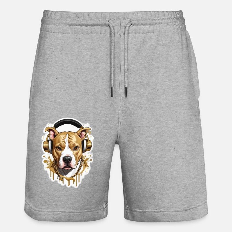 Chien bouledogue avec écouteurs - Short de jogging bio TRAINER Stanley/Stella unisexe - gris chiné