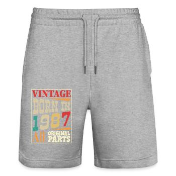 Jahrgang Jahrgang 1987 - Originalteile - Stanley/Stella Unisex Bio Joggingshorts Trainer  - Grau meliert - Vorne - Nik (191cm) & Marisol (170cm)
