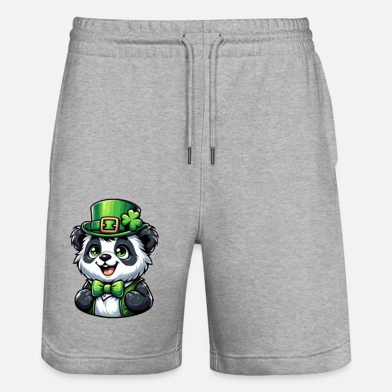 St. Patrick's Panda Celebration - Stanley/Stella Trainer Unisex Organic Jogging Shorts - heather grey
