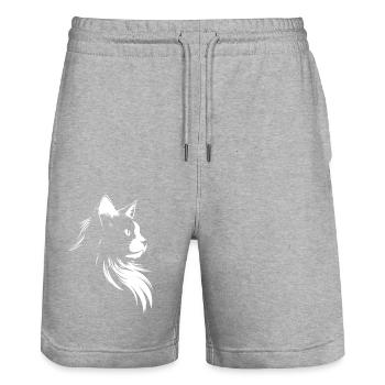 cat, cat motif, cute, gift, gift ideas - Stanley/Stella Trainer Unisex Organic Jogging Shorts - heather grey - Front - Nik (191cm) & Marisol (170cm)