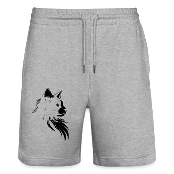 cat, cat motif, cute, gift, gift ideas - Stanley/Stella Trainer Unisex Organic Jogging Shorts - heather grey - Front - Nik (191cm) & Marisol (170cm)