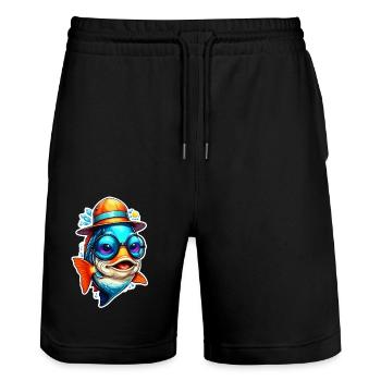 Drôle de poisson carpe koï avec lunettes de soleil et chapeau - Short de jogging bio TRAINER Stanley/Stella unisexe - noir - Devant - Nik (191cm) & Marisol (170cm)