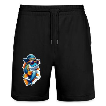 Drôle de poisson carpe koï avec lunettes de soleil et chapeau - Short de jogging bio TRAINER Stanley/Stella unisexe - noir - Devant - Nik (191cm) & Marisol (170cm)