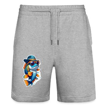 Drôle de poisson carpe koï avec lunettes de soleil et chapeau - Short de jogging bio TRAINER Stanley/Stella unisexe - gris chiné - Devant - Nik (191cm) & Marisol (170cm)