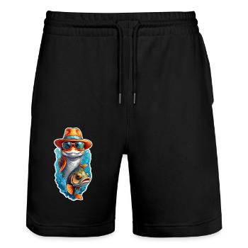Drôle de poisson carpe koï avec lunettes de soleil et chapeau - Short de jogging bio TRAINER Stanley/Stella unisexe - noir - Devant - Nik (191cm) & Marisol (170cm)