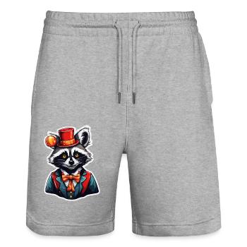 Clown Animal / Cirque / Drôle / Coloré / Raton laveur - Short de jogging bio TRAINER Stanley/Stella unisexe - gris chiné - Devant - Nik (191cm) & Marisol (170cm)