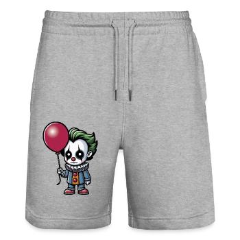 Scary little clown with Green hair with a Balloon - Stanley/Stella Trainer Unisex Organic Jogging Shorts - heather grey - Front - Nik (191cm) & Marisol (170cm)