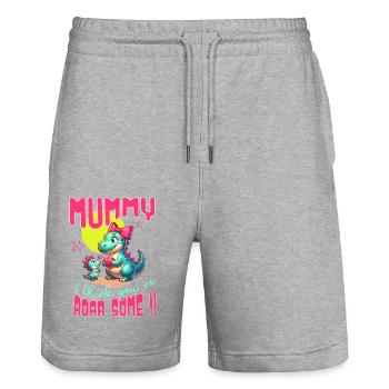 maman dinosaure "je pense que tu es géniale " - Short de jogging bio TRAINER Stanley/Stella unisexe - gris chiné - Devant - Nik (191cm) & Marisol (170cm)