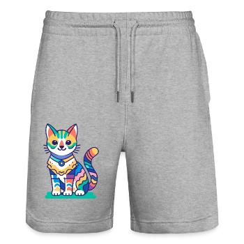 Mehrfarbige Katze - Stanley/Stella Unisex Bio Joggingshorts Trainer  - Grau meliert - Vorne - Nik (191cm) & Marisol (170cm)