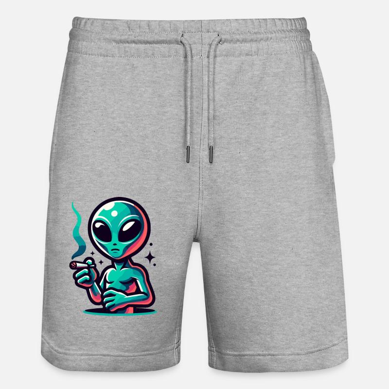 Alien mit Joint Zigarette rauchen - Stanley/Stella Unisex Bio Joggingshorts Trainer  - Grau meliert
