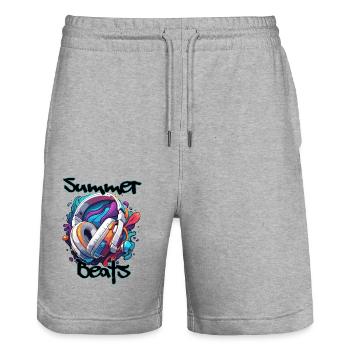 Headphones / Audio / Music / Sound / Cool - Stanley/Stella Trainer Unisex Organic Jogging Shorts - heather grey - Front - Nik (191cm) & Marisol (170cm)