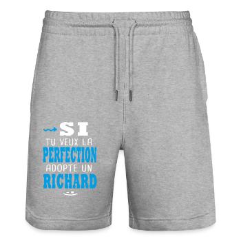 Richard Si tu veux la perfection adopte un richard - Short de jogging bio TRAINER Stanley/Stella unisexe - gris chiné - Devant - Nik (191cm) & Marisol (170cm)