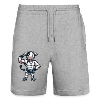 Cow Bull Fitness Workout Gym Training Bodybuilder - Stanley/Stella Trainer Unisex Organic Jogging Shorts - heather grey - Front - Nik (191cm) & Marisol (170cm)