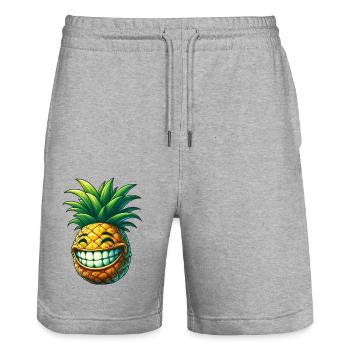 Ananas Frucht Sommer Cartoon Grinsen Süß Cool - Stanley/Stella Unisex Bio Joggingshorts Trainer  - Grau meliert - Vorne - Nik (191cm) & Marisol (170cm)