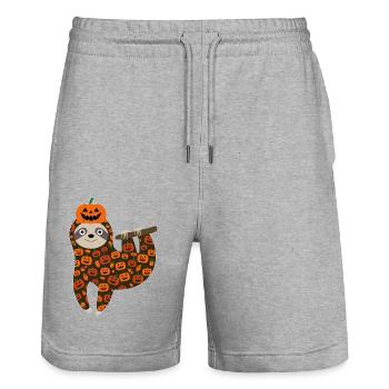 Halloween Sloth Pumpkin Costume Funny Pajamas - Stanley/Stella Trainer Unisex Organic Jogging Shorts - heather grey - Front - Nik (191cm) & Marisol (170cm)
